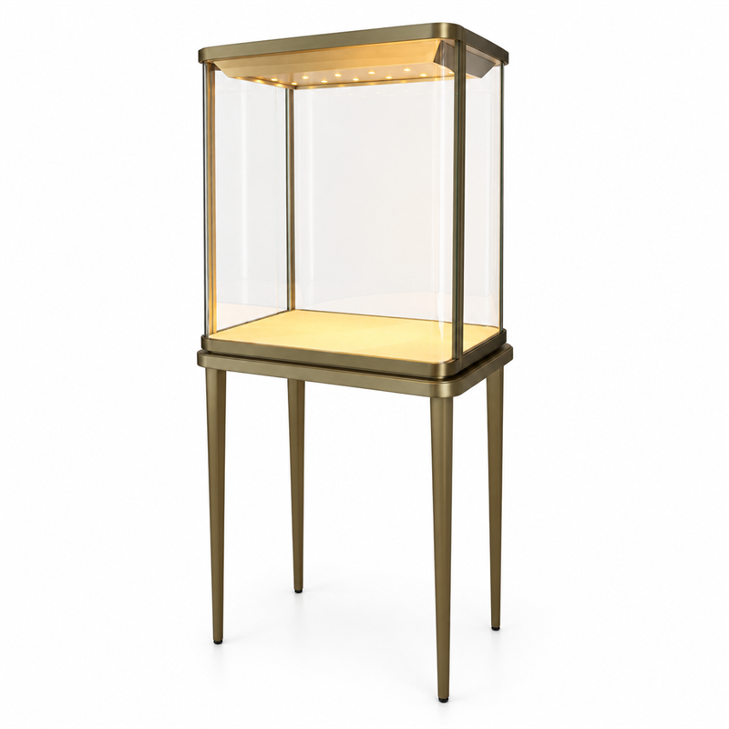 Brushed Gold Pedestal Jewelry Showcase